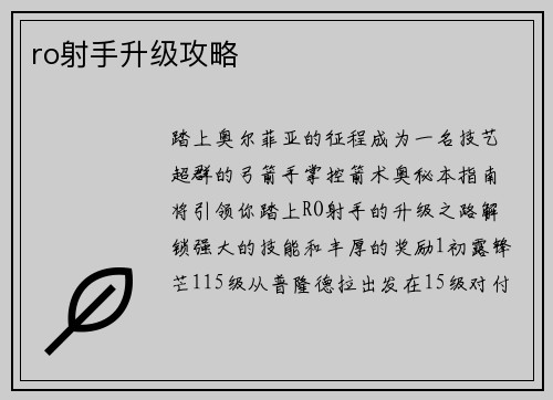 ro射手升级攻略