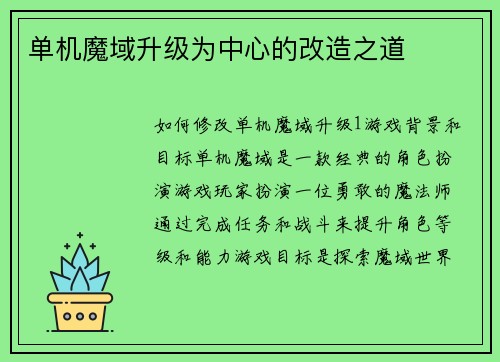 单机魔域升级为中心的改造之道